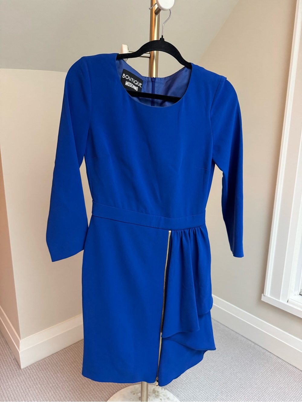 Moschino Cobalt Blue Long Sleeve Sheath Dress with Zip Detail